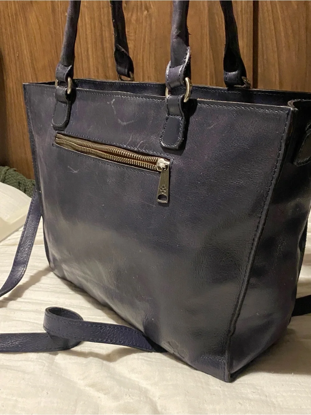 Patricia Nash Navy Birds of Paradise embroidered leather purse bag tote satchel